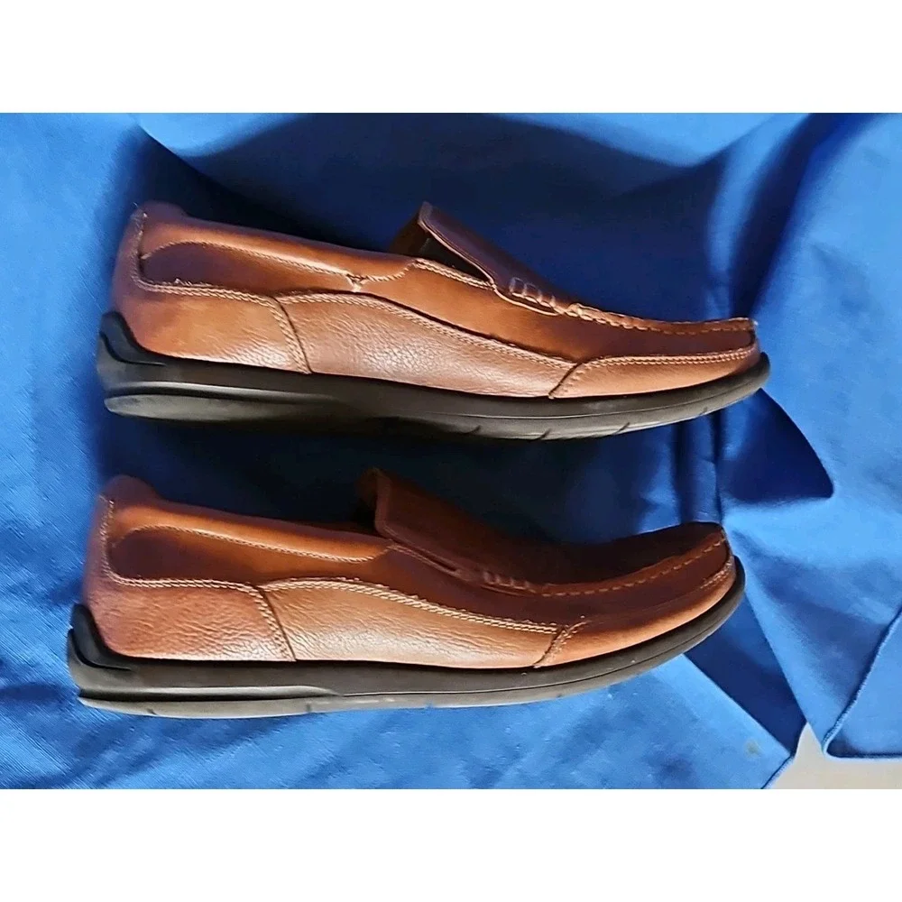 Vionic Preston Leather Moc‎ Toe Orthotic Loafers Cognac Slip-On Size 9